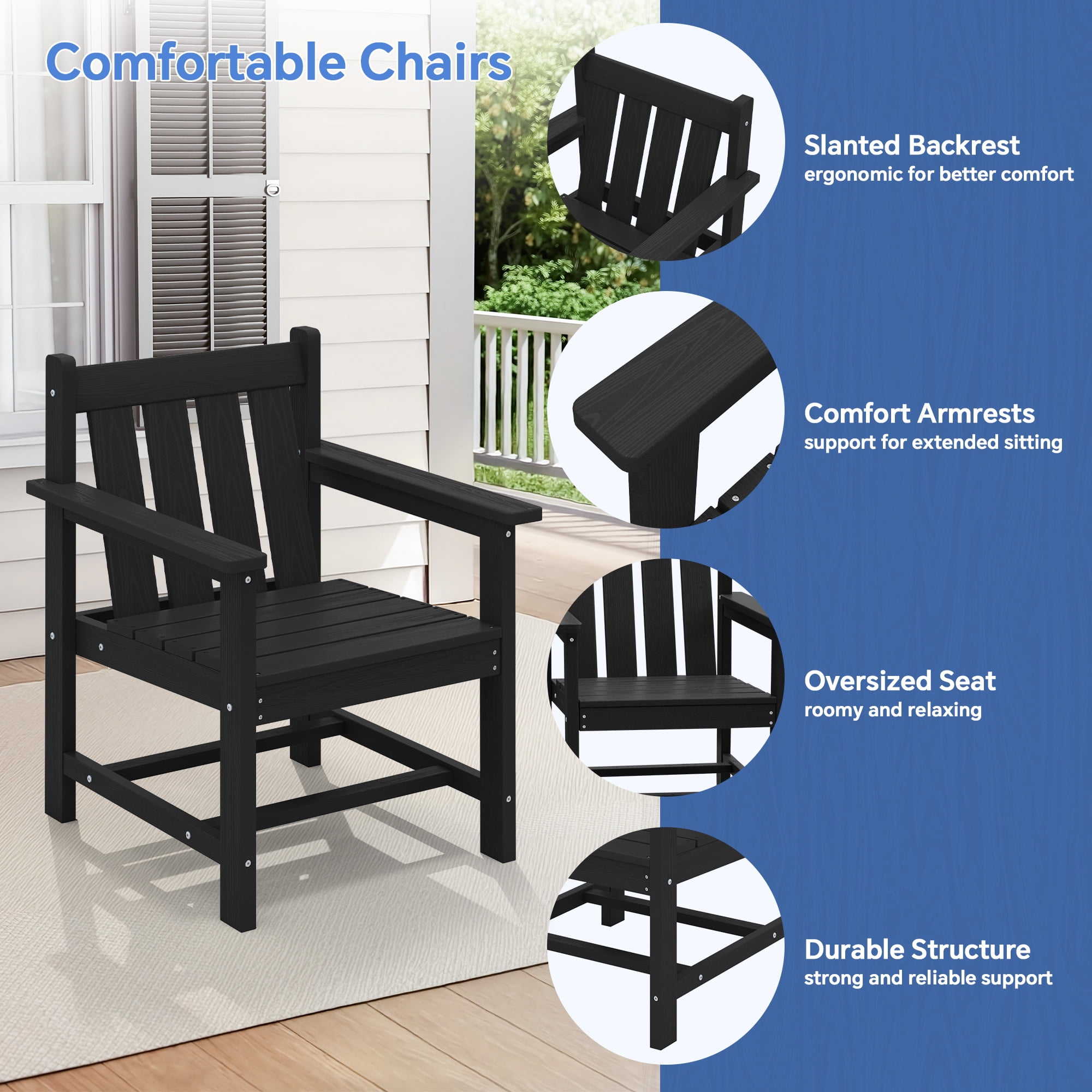 SERWALL 3 Piece Patio Furniture Set,HDPE Outdoor Bistro Set with Coffee Table and Chair for the Patio,Black