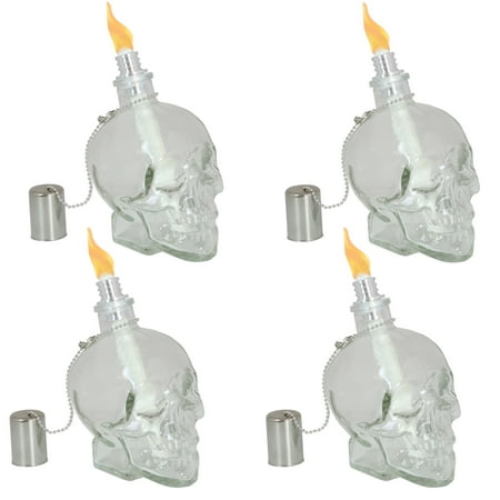 Sunnydaze Grinning Skull Clear Outdoor Tabletop Torch Set (4 Count)