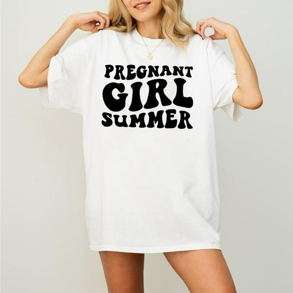 Women's Maternity Graphic T-Shirt – 'Pregnant Girl Summer' Print Short Sleeve Tee for Expecting Moms, Casual Summer Top