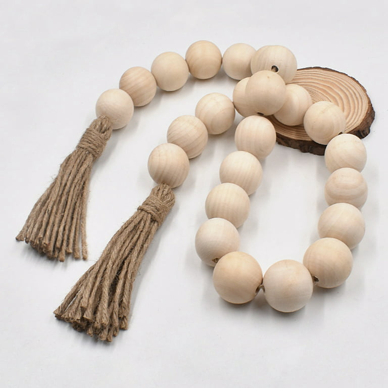 Jlong Large Wood Bead Garland Decorative Beads with Tassels, 49.2