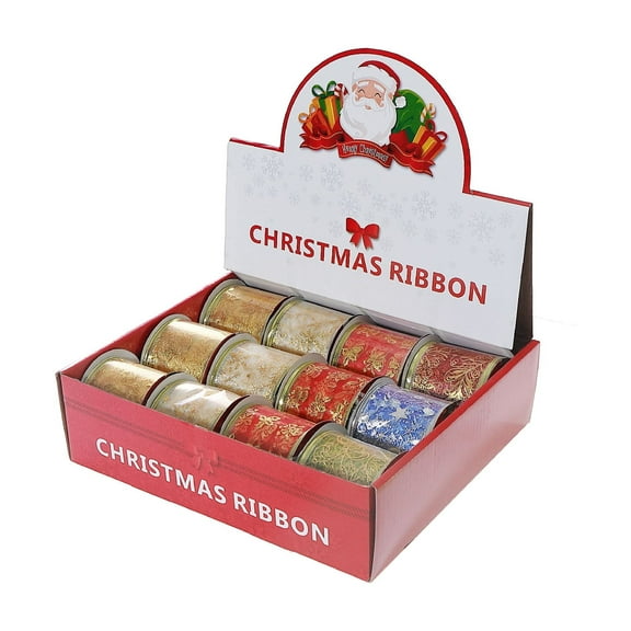 Assorted Gold Print Ribbon (2.5" X 3 Y) (12/Pdq) - Set of 12