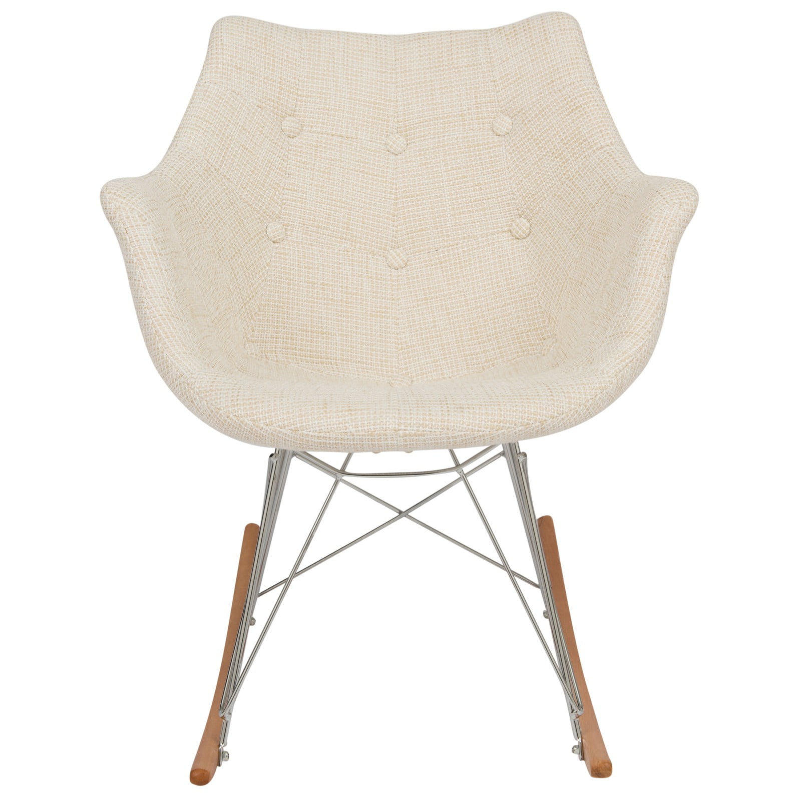 Modern Upholstered Rocking Chair – Small Accent Chair for Nursery, Kids, or Living Room | Nursing Chair with Curved Back & Wood Rocker Legs, Beige