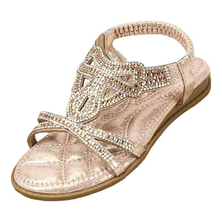 eczipvz Toddler Girls Pearl Sequins Sandals Formal Dress Open Toe Fancy Wide Shoes Kids Baby Elegant Flat Non Slip Fancy Shoes(Pink 12.5)