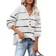 thumbnail image 1 of Blusa Manga Larga Cuello En V Patrón De Rayas Botón Cordón Con Capucha Tops Casuales Para Mujer, 1 of 6