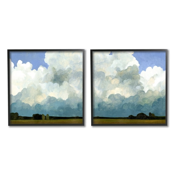 Stupell Industries Fluffy Clouds Countryside Sky Nature Landscape Painting Painting Black Framed Art Print Wall Art, Set of 2, Design by Emma Caroline