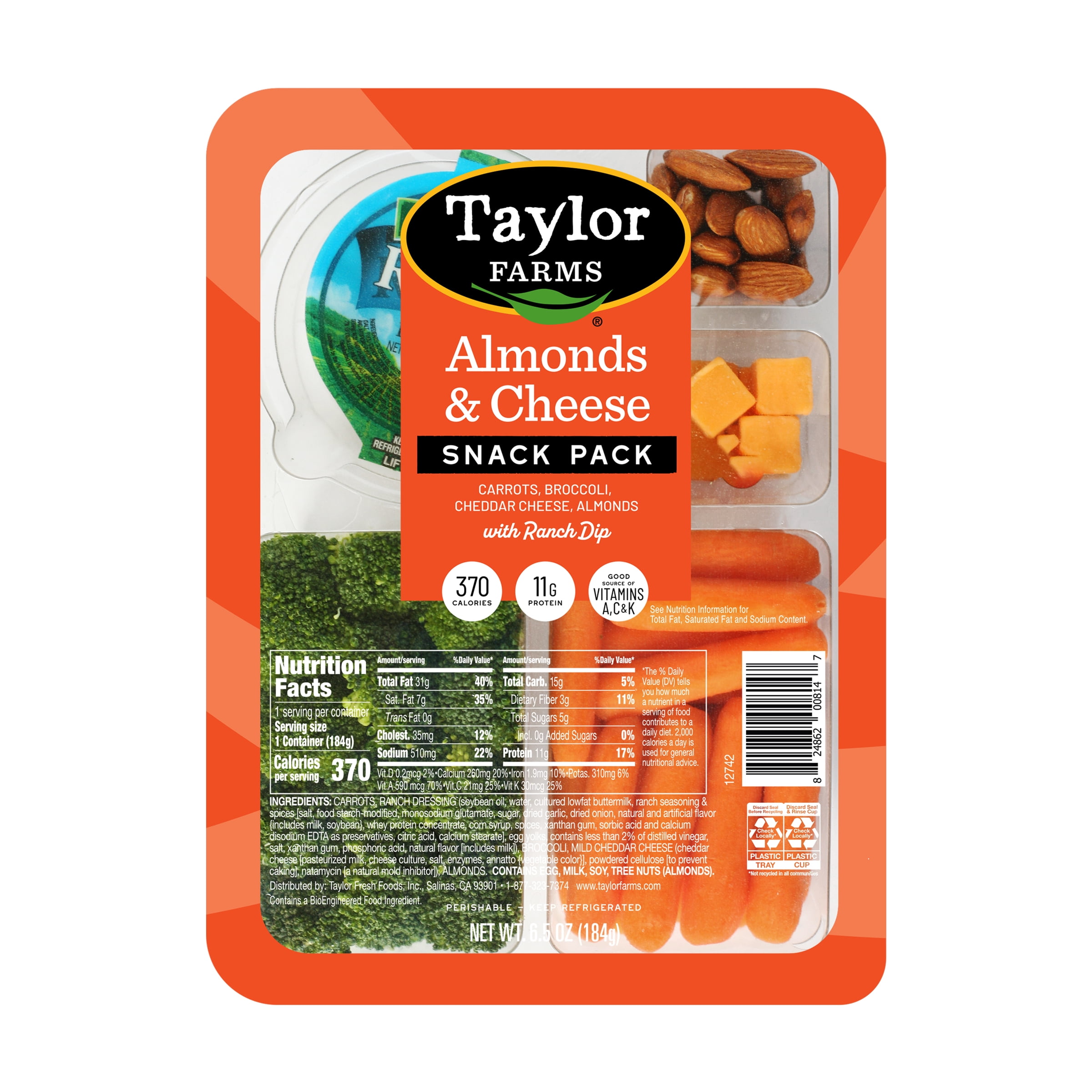 Taylor Farms Veggies & Dip Snack Pack, 7 oz, Tray - Walmart.com