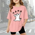 thumbnail image 2 of LUOGENLI Girls' Graphic T Shirt Casual Loose Fit Short Sleeve Tee with Cat and Letter Print Comfortable Top for Toddler and Youth Size 5-6 Years, 2 of 4