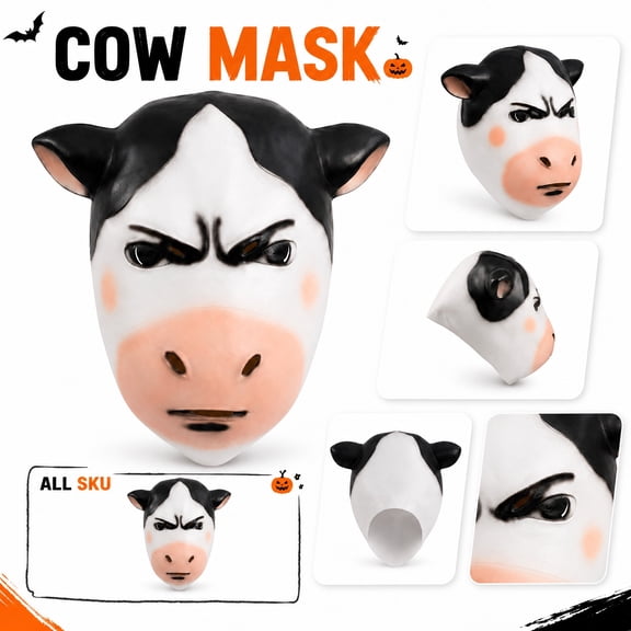 Novelty Cow Mask, Halloween Mask, Mask for Masquerade Party, Latex Cow Mask, Sized 13X12 In, Perfect As Quirky Halloween Party Decor, Go-To Accessory for Fun, Party Decorations