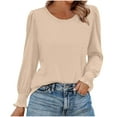 thumbnail image 3 of Fall Saving! HVOBTTY Women's Long Sleeved T Shirt, Fall and Winter Tops for Women, Women's Fashion Casual Solid Color Long Sleeve Crew Neck Everyday Wear T Shirt Beige, Beige, 3 of 5