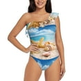 thumbnail image 2 of Picia Beach Starfish Shell Pattern Women's One Piece Swimsuits,One Shoulder Swimwear Asymmetric ,Ruffle Monokinis Bathing Suits,High Waisted Flattering Bathing Suits-Medium, 2 of 8