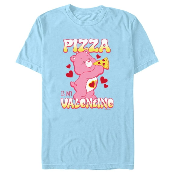 Men's Care Bears Pizza Is My Valentine Love-A-Lot Bear  Graphic Tee Light Blue Large