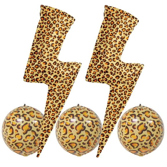 CYMYLAR 5 Pc Leopard Lightning Foil Balloons Set | Party Decorations