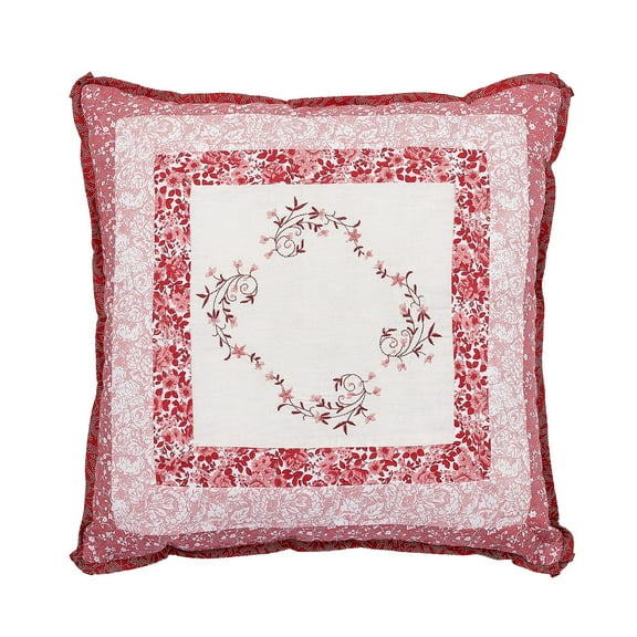 Modern Heirloom Caroline Red Embroidery Decorative Pillow, Square