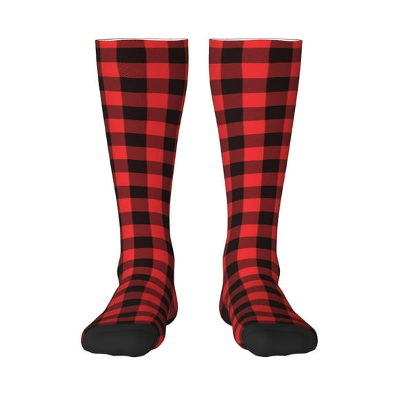 Naloa Buffalo Plaid Red Black Thigh High Socks Extra Long Stretchy Sock Women Over Knee High Opaque Stocking Daily Wear