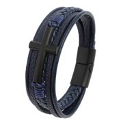 HIRPLIS Men's Cross Bracelet Wristband Stainless Steel Religious Christian Prayer Faith Simple Vintage Daily Baptism Wear Statement Personalized Gift Jewelry Black Blue