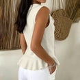 thumbnail image 7 of Dressy Tie Front Linen Tank Tops for Women Summer Ruffle Loose V Neck Sleeveless Going Out Tee Shirts, 7 of 7