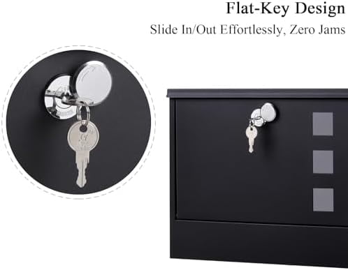Locking Mailbox Wall Mount for Outside–  Mailboxes with Key Lock for Front Door Fence, Large Capacity Letter Box, 14.3 x 4.1 x 11.8 Inch, Black, SM-HPB911BN