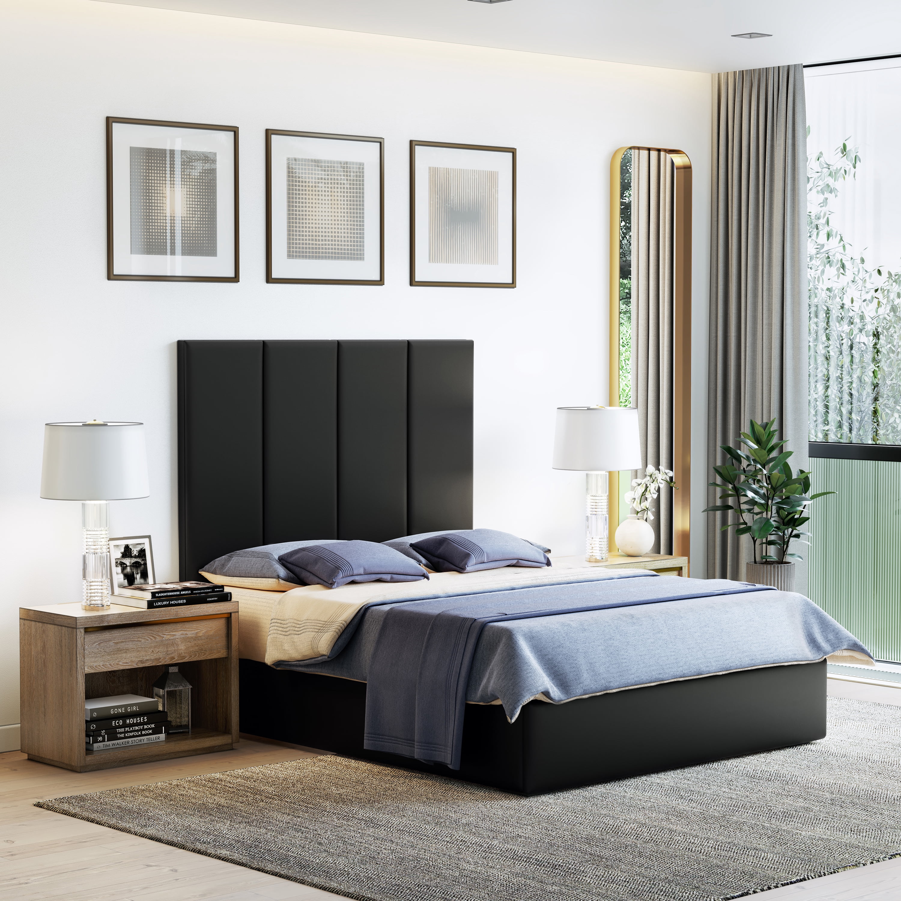 Boyd Sleep Customizable Upholstered Wall Decor Panels, Black Faux Leather, Set of 4