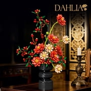 Dyganceuny 1416 PCS Dahlia Flower Building Block Set with Vase, Artificial Floral Decor,Compatible with Lego Flowers,Creative Gift for Women, Moms