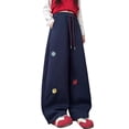 thumbnail image 3 of UACY Girls Floral Print Sweatpants Fall Casual Cute Soft Fleece Wide Leg Joggers Teen Fashion Baggy Straight Track Pants, 3 of 8