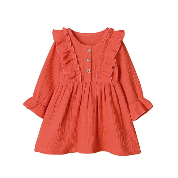 HBYJLZYG Cotton Linen Princess Dresses For Girls, Toddler Ruffles Long Sleeve Vintage Solid Color Dresses Casual Clothes 1-6 Years