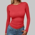 thumbnail image 2 of GEWSEY Womens Long Sleeve T-Shirts Trendy Basic Fitted Compression Going Out Crop Tops Fall Fashion Y2K Clothes 2025 Outfits ( Red, XS), 2 of 4