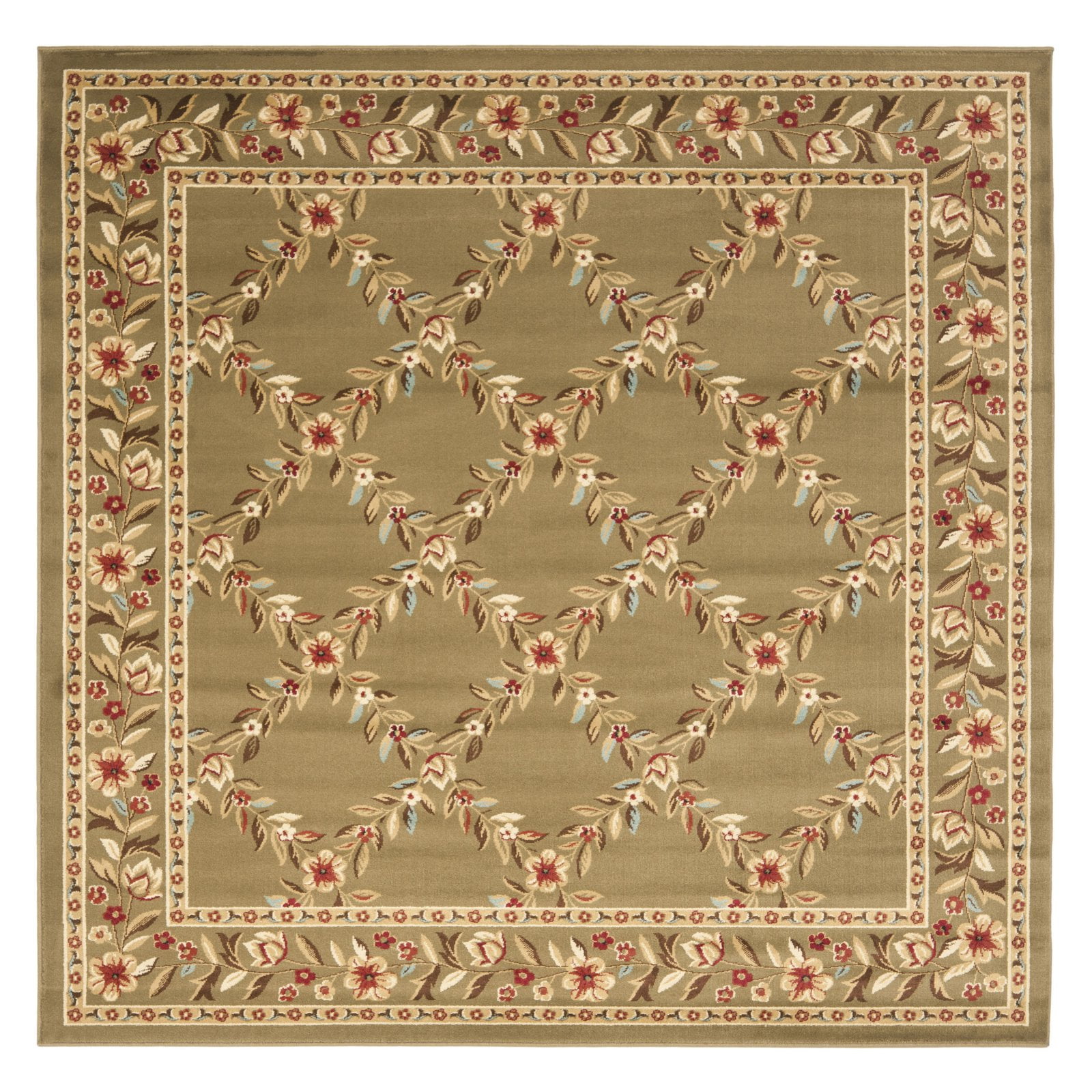 SAFAVIEH Lyndhurst Marshall Floral Border Area Rug, Green, 6'7" x 6'7