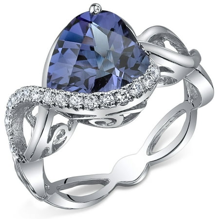 Peora 4.00 Ct Created Alexandrite Engagement Ring in Rhodium-Plated Sterling Silver