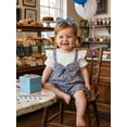 thumbnail image 6 of BemeyourBBs Baby Girl 4th of July Outfit Baby Girls Patriot Independent Day Clothes Summer Romper Flag Print Faux Two-Piece Cute Bow Short Sleeve Jumpsuit with Headband Set, 6 of 9