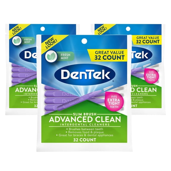 DenTek Slim Brush Advanced Clean Interdental Cleaners, Tight, Fresh Mint, 32 Count - 3 Pack