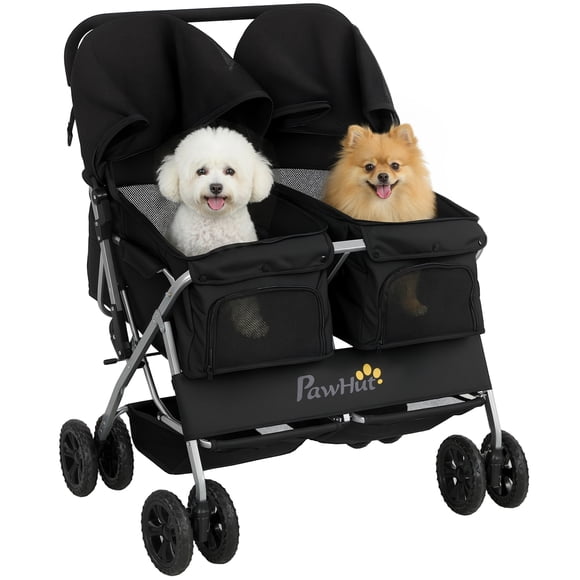 PawHut Double Pet Stroller, Foldable Dog Stroller with 2-Seater Carrier