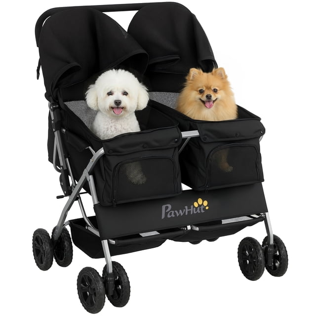 PawHut Double Pet Stroller, Foldable Dog Stroller with 2-Seater Carrier