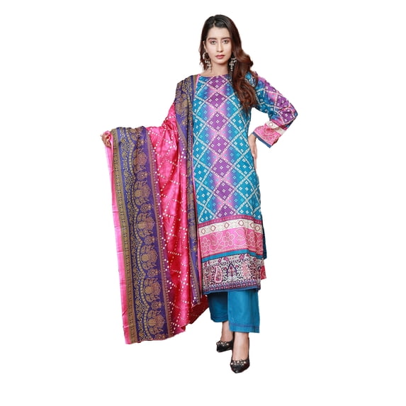 Pakistani Lawn Salwar Kameez Indian Dresses for Women Ready to Wear Printed(2X-Large, Azure)