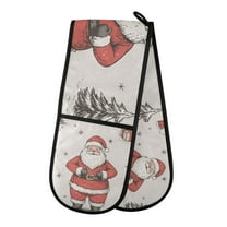 Yayeee Double Oven Mitt Kitchen Heat Resistant Baking 35" x7" Quilted Glove, Beige Christmas Santa
