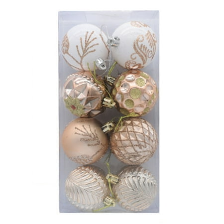 

8Pcs Christmas Tree Color Ball Color Drawing Shatterproof Boxed Glitter Multi-styles Scene Layout Lanyard Xmas Party Decor Hanging Ball Pendant for Festival