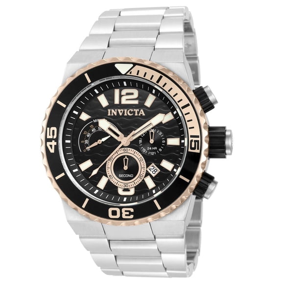 Invicta Men's 12995 Pro Diver Chronograph Rose Gold Accent Bezel Black Dial Steel Watch