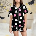 thumbnail image 2 of mgoYE Girls' Sleepwear Girls Satin Pajama Set Halloween Pumpkin Ghost Print Shirts and Shorts Short Sleeve Button Soft 2 Piece Outfits|Pink 4-5 Years, 2 of 5