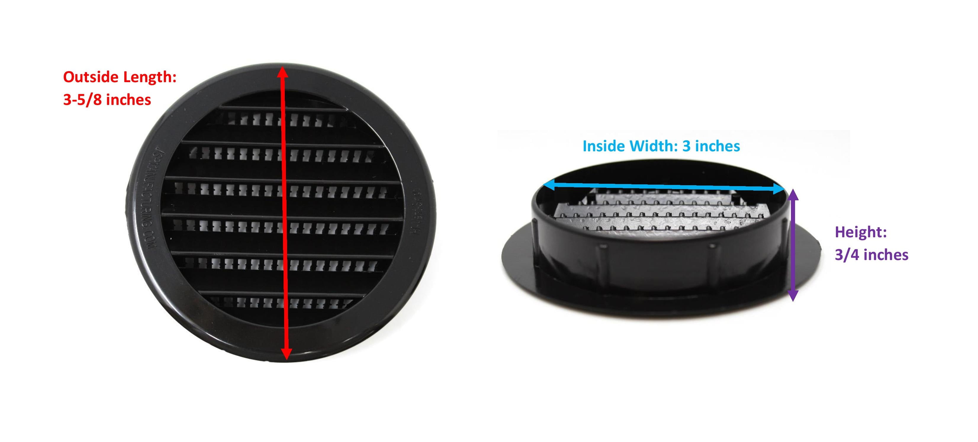 4 Pack 3" Black Round Plastic Louver Soffit Air Vent