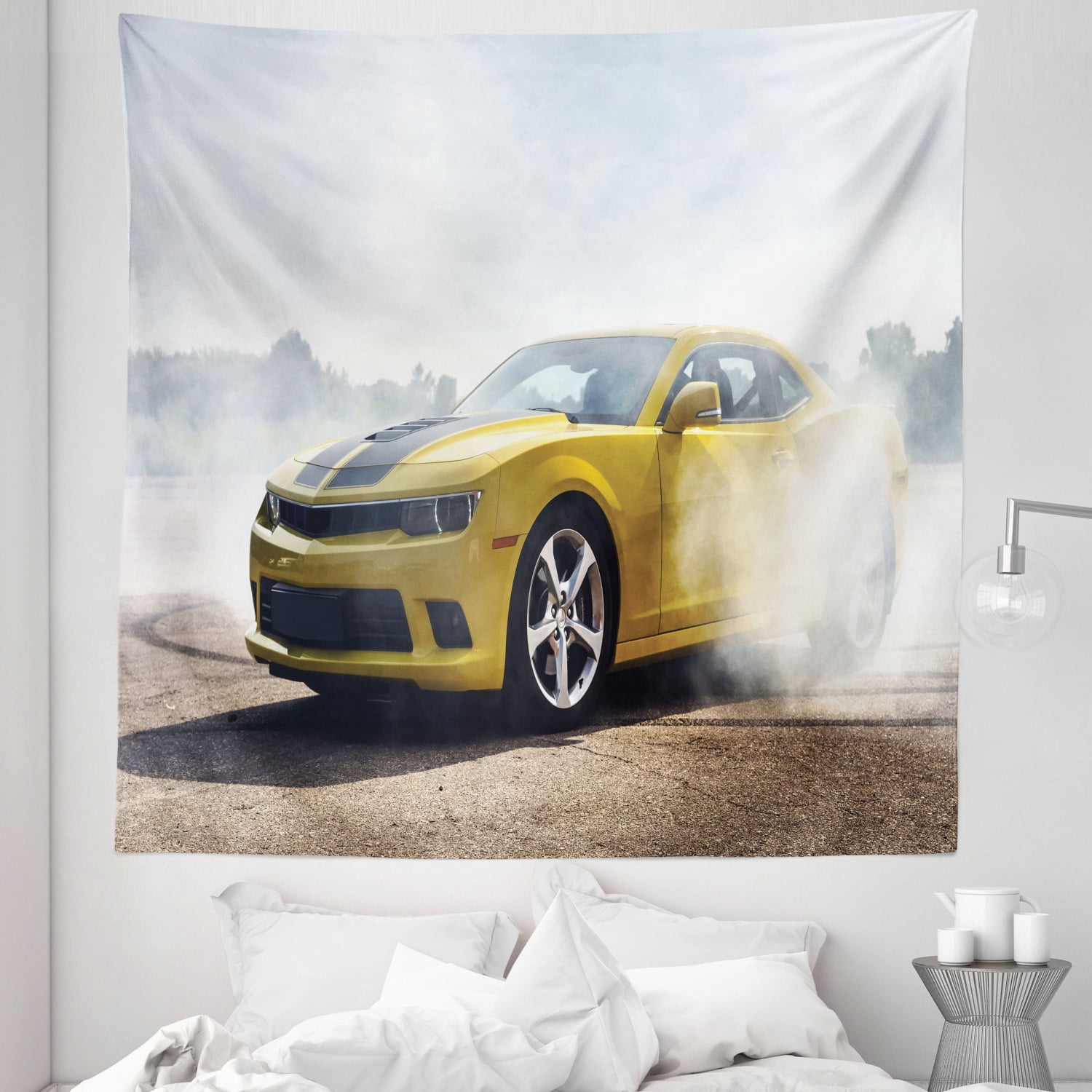 Cars Tapestry, Racer Sports Car in Course of Competition Drifting with ...