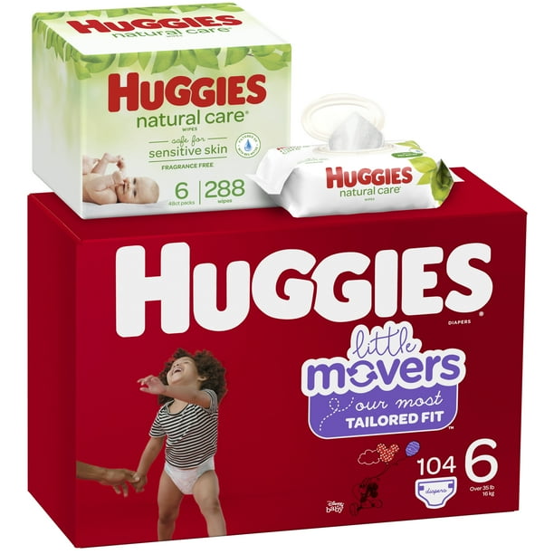 Huggies Little Movers Baby Diapers, Size 6, 104 Ct, One Month Supply