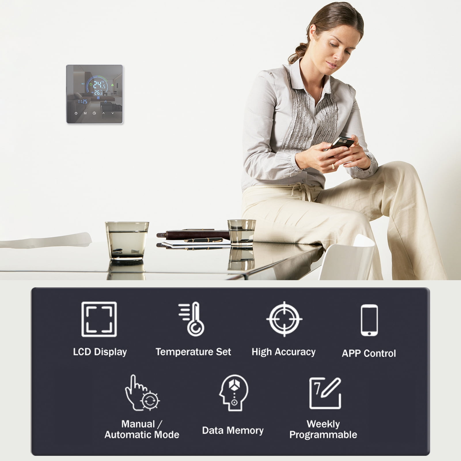 WiFi-Enabled Smart Thermostat for Water Heating Systems with LCD Display, Programmable via App for Remote Control, Ideal for Underground Heating in Homes, Offices, Schools, Hotels