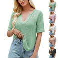 thumbnail image 2 of Fengactive Womens V Neck Curved Hem Short Sleeve T Shirts Cropped Tops Lightweight Breathable Knit Shirts, 2 of 6