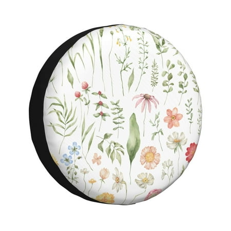 Zeuib Wildflower Watercolor 2 Tire Cover Wheel Cover Spare Tire Cover Anti-UV Waterproof spare tire cover for Trailers RV Truck and Camper-16 inch