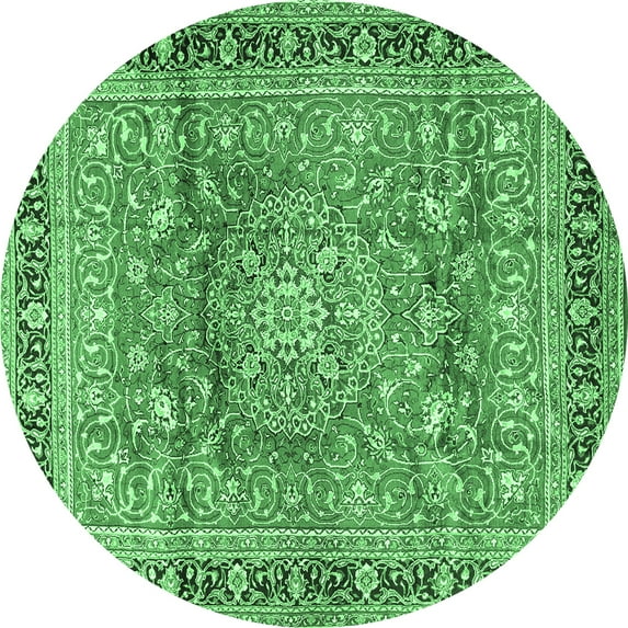 Ahgly Company Indoor Round Medallion Emerald Green Traditional Area Rugs, 5' Round