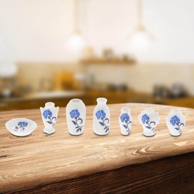7 piezas esca:12 en miniatura jarrón y placa modelo Accesorios para fotos sala de estar cocina jardín Decoración Fresa CUTICAT jarrón de casa de muñecas