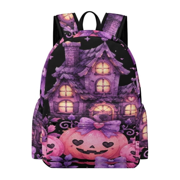 BCIIG Cottage Pumpkin Scene Printed Oxford Backpack, Large Capacity Laptop Backpack, Water Resistant, Travel Daypack for College Work Commuting Adults,
