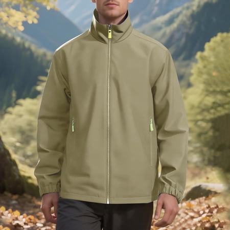 Rain Jacket for Men Plus Size Men Jacket with Pocket Tightened Cuffs Zipper Stand-Up Collar Jacket Waterproof and Windproof Sunscreen Outdoor Jacket Fits Outdoor Hiking Climbing Travelingg