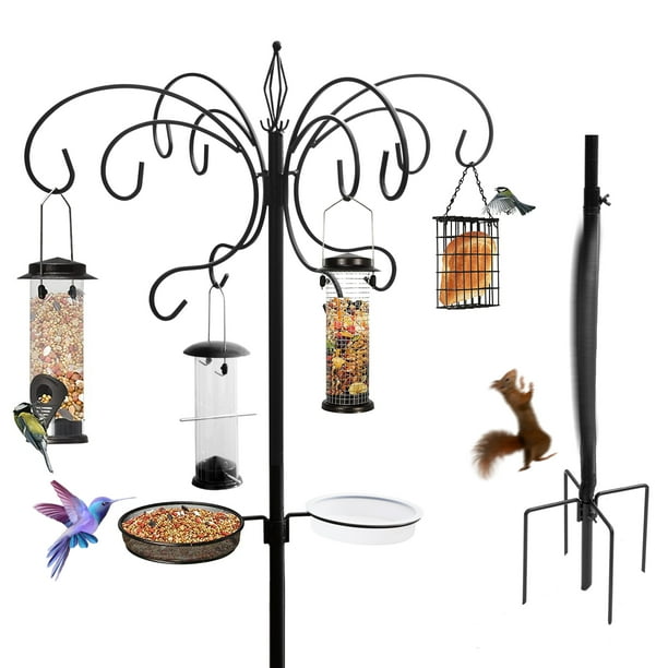 12Hook Bird Feeding Station, Metal MultiFeeder Poles Kit 5Prong Base