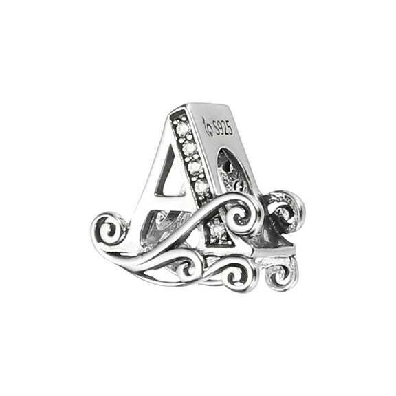 Uxcell 925 Sterling Silver Letter Charm, Alphabet A Letters Bead Charm Initial Letter Pendants for Bracelets Necklace DIY Jewelry Gift, Silver Tone