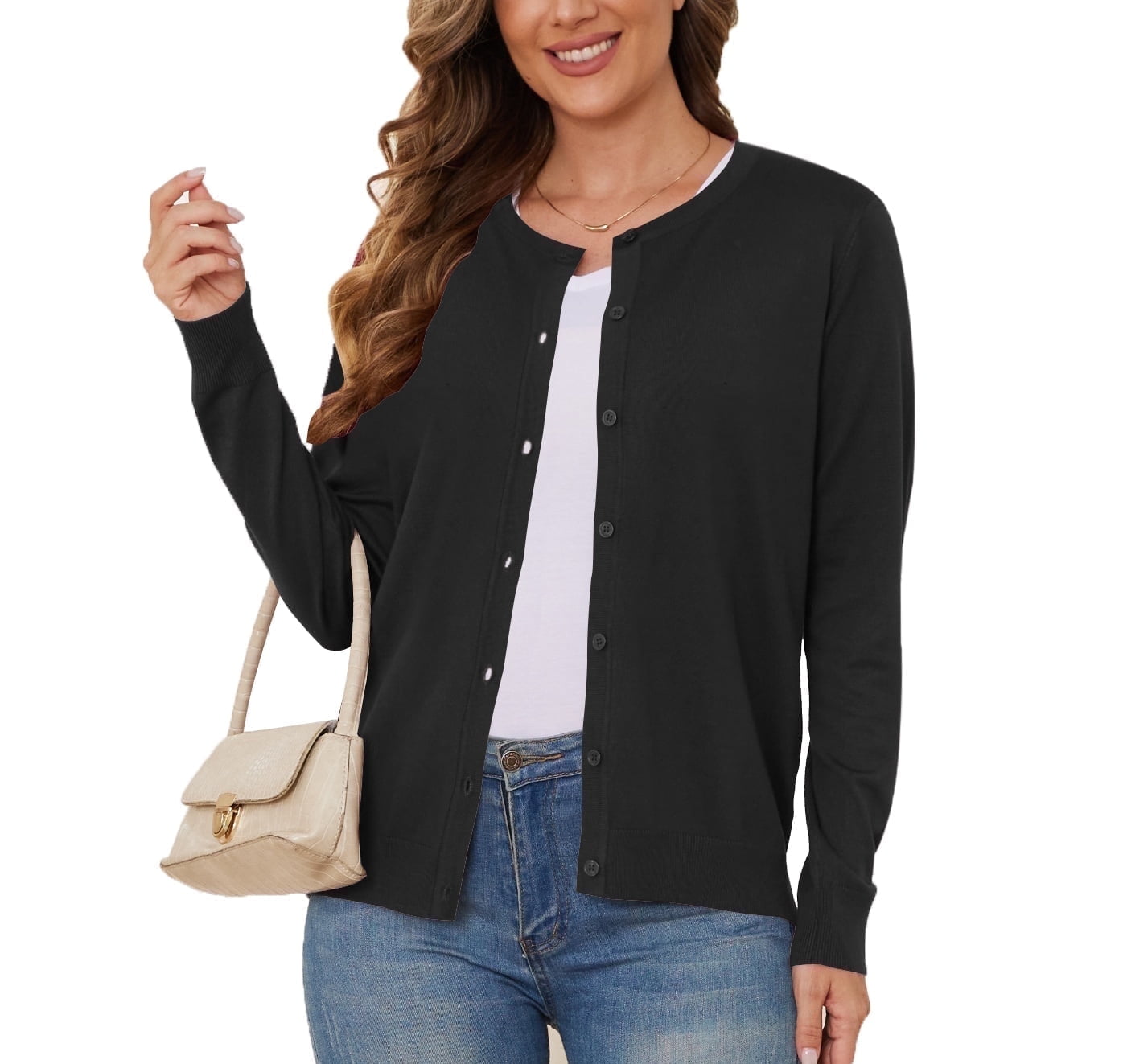 UVPLove Women's Lightweight Button-Down Cardigan, Black photo 1